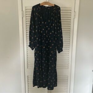 Madewell Challis Midi Long Sleeve Dress in Navy